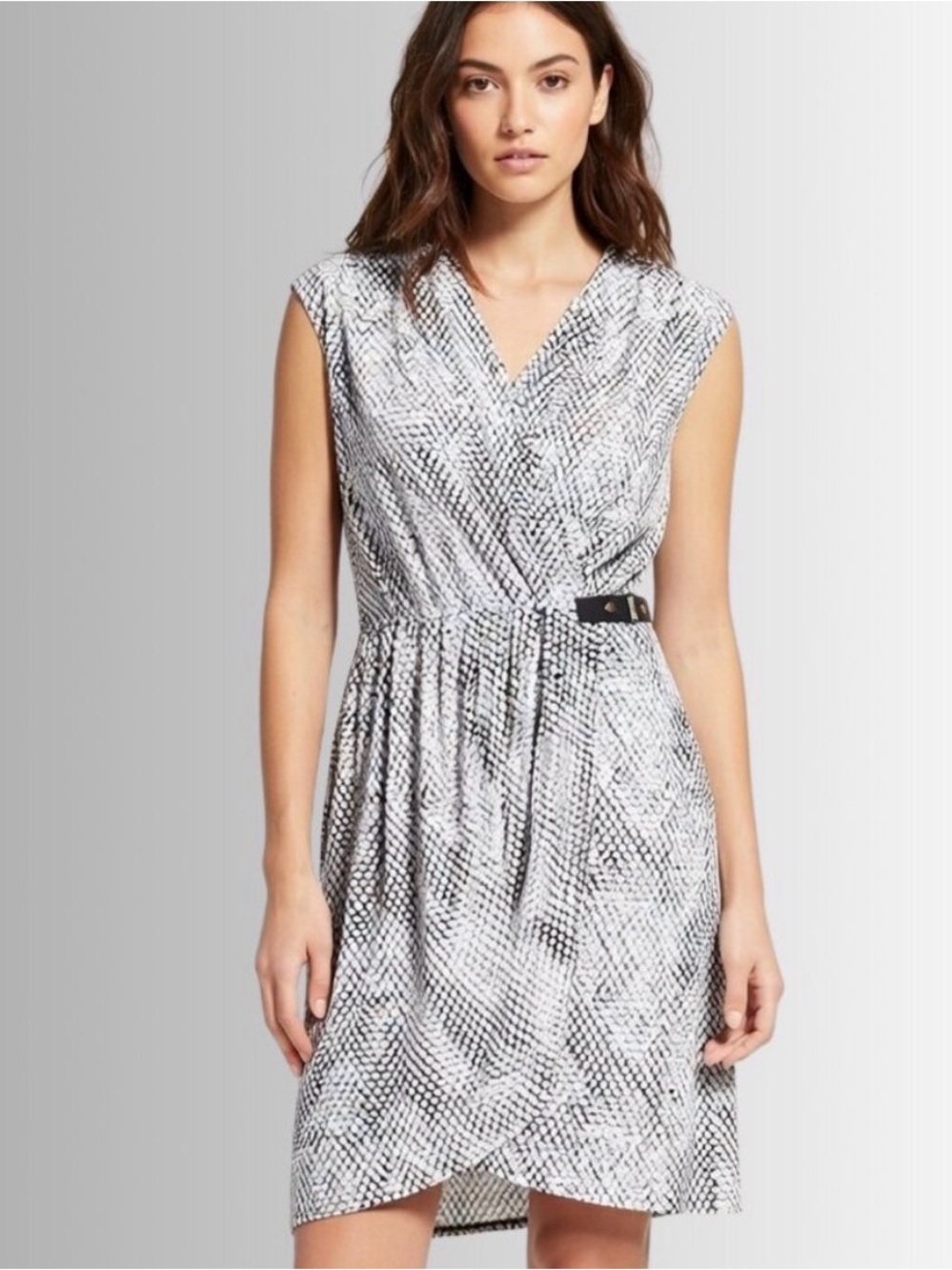 Michael Kors Womens Snakeskin Print Faux Wrap Dress V-Neck Grey Petite P